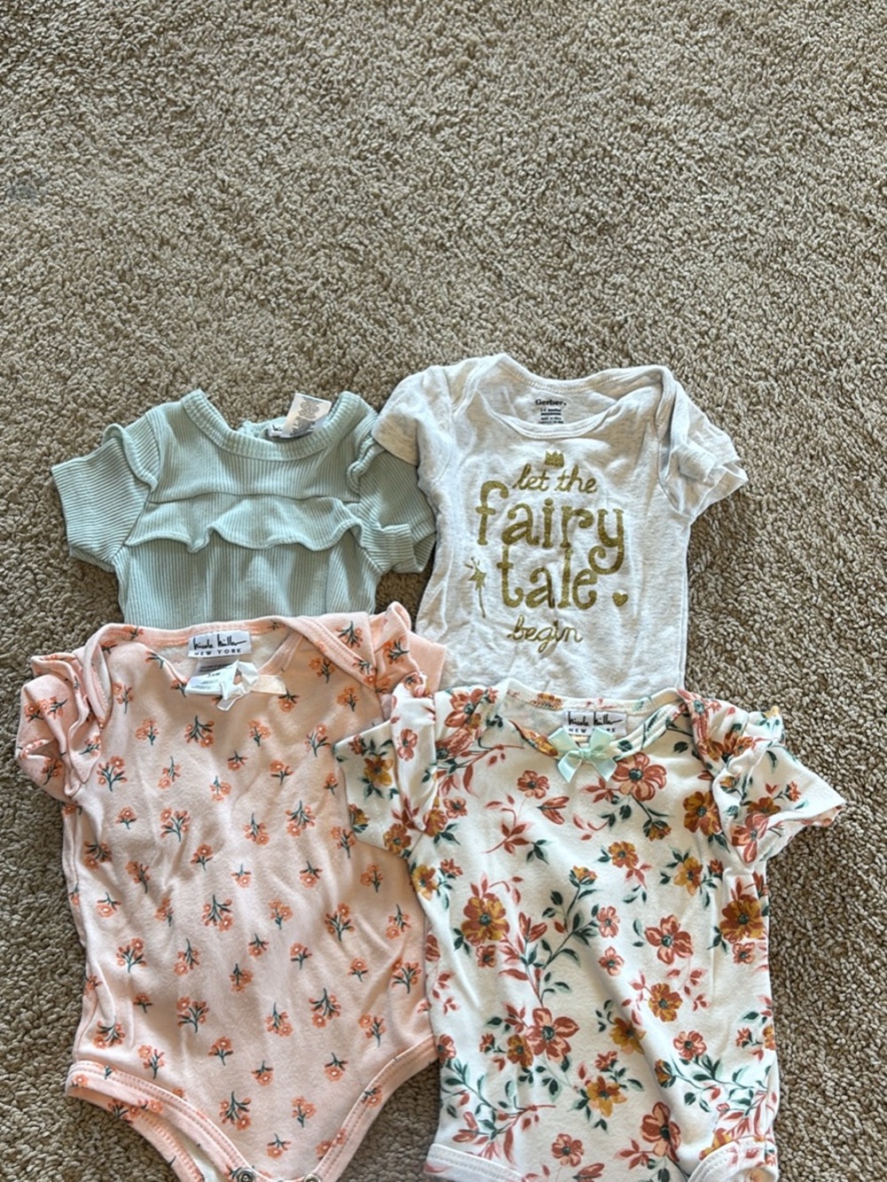 Baby Girl Floral & Fairy Tale Onesie Bundle - Pastel Pink, Mint, Cream